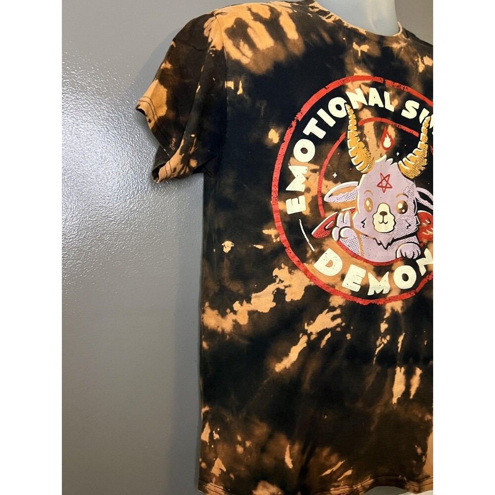Emotional Support Demon Threadless Shirt Mens Medium Black Bleach Tie Dye Gothic - Picture 3 of 6